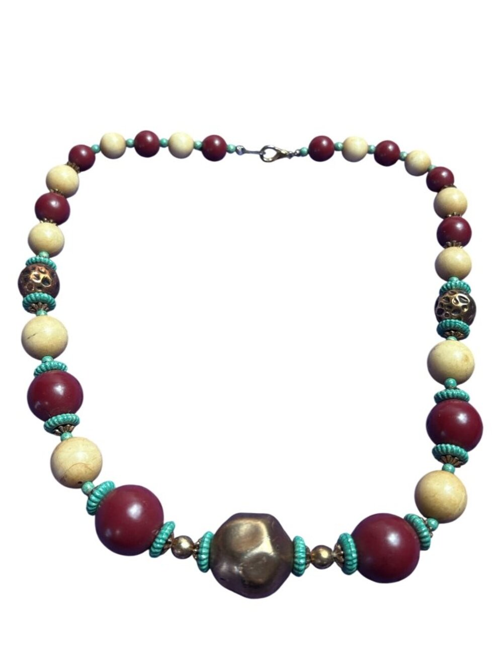 Vintage 90s Wooden Plastic Beaded Necklace Boho 18 inches Long